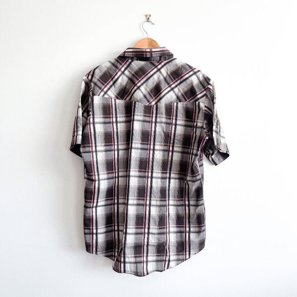 Ely Cattleman Mens Snap Up Western Shirt Short Sleeve Plaid Brown White Large - Picture 2 of 7